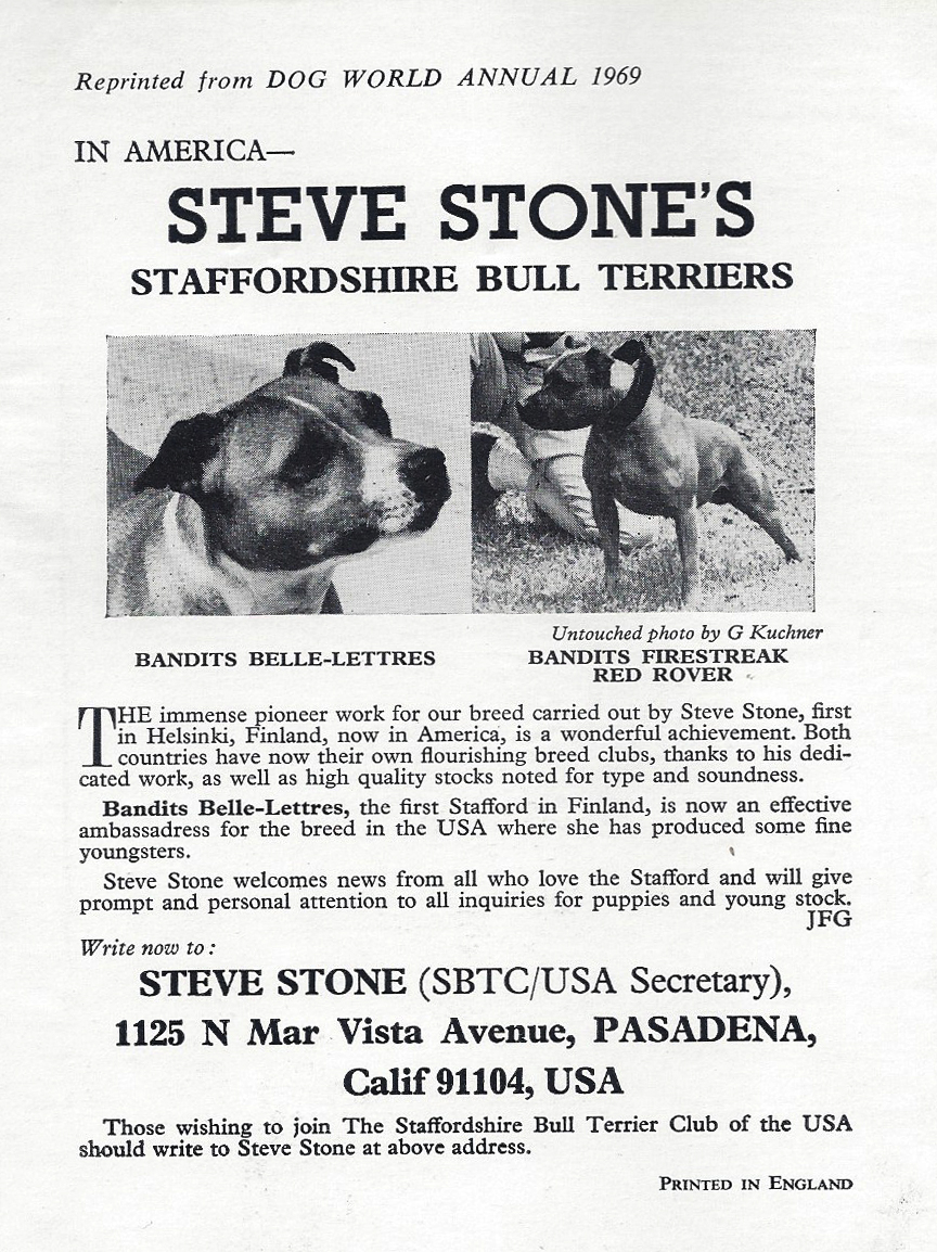 Steve Stone's <em>Dog World Annual</em> 1969 advertisement.
